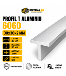 Profil T aluminiu 30 x 30 x 2 mm, 6 metri